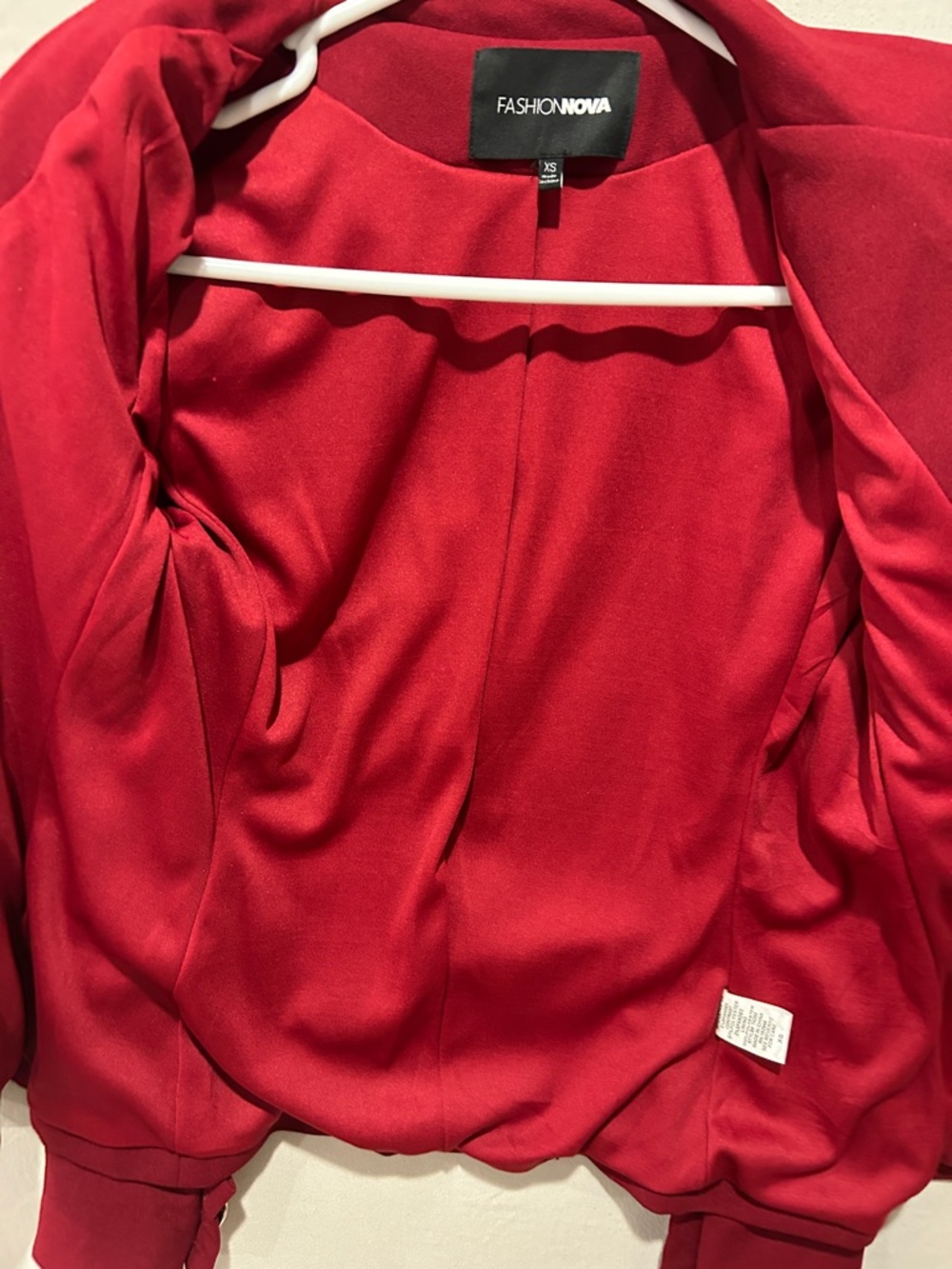 Fashion Nova Crimson Red Puff-Sleeve Blazer with Black Bow Accents - Picture 6 of 6